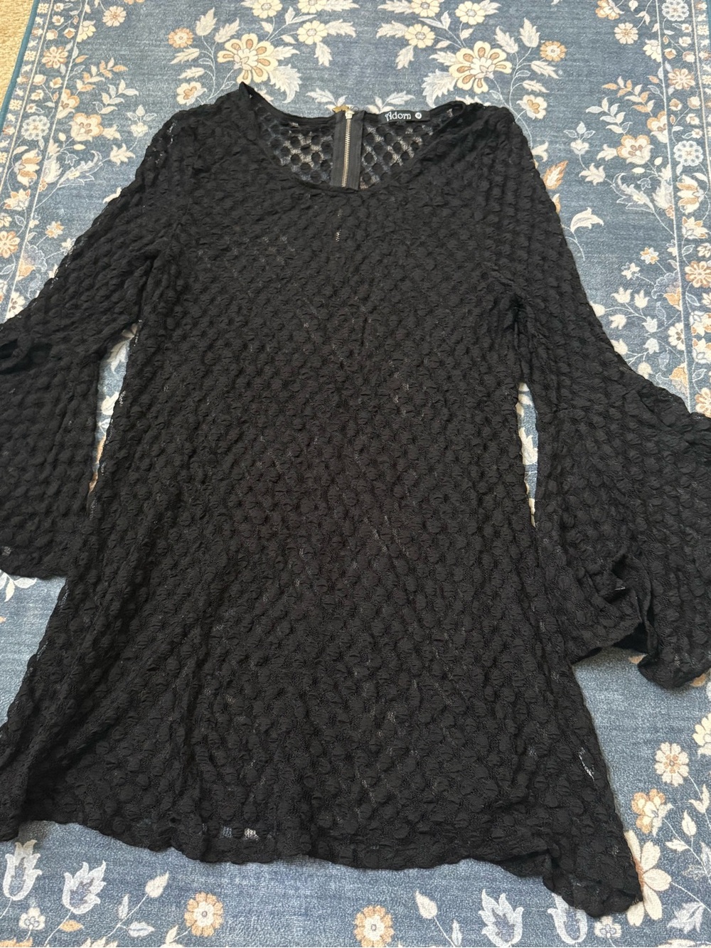 Adorn 90’s Black Gauze Mesh Burnout Bell Sleeve Witchy Grunge Alt Mini Dress S/M